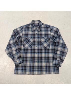 Vintage 60s Pendleton Blue and Black Loop Collar Wool Shirt